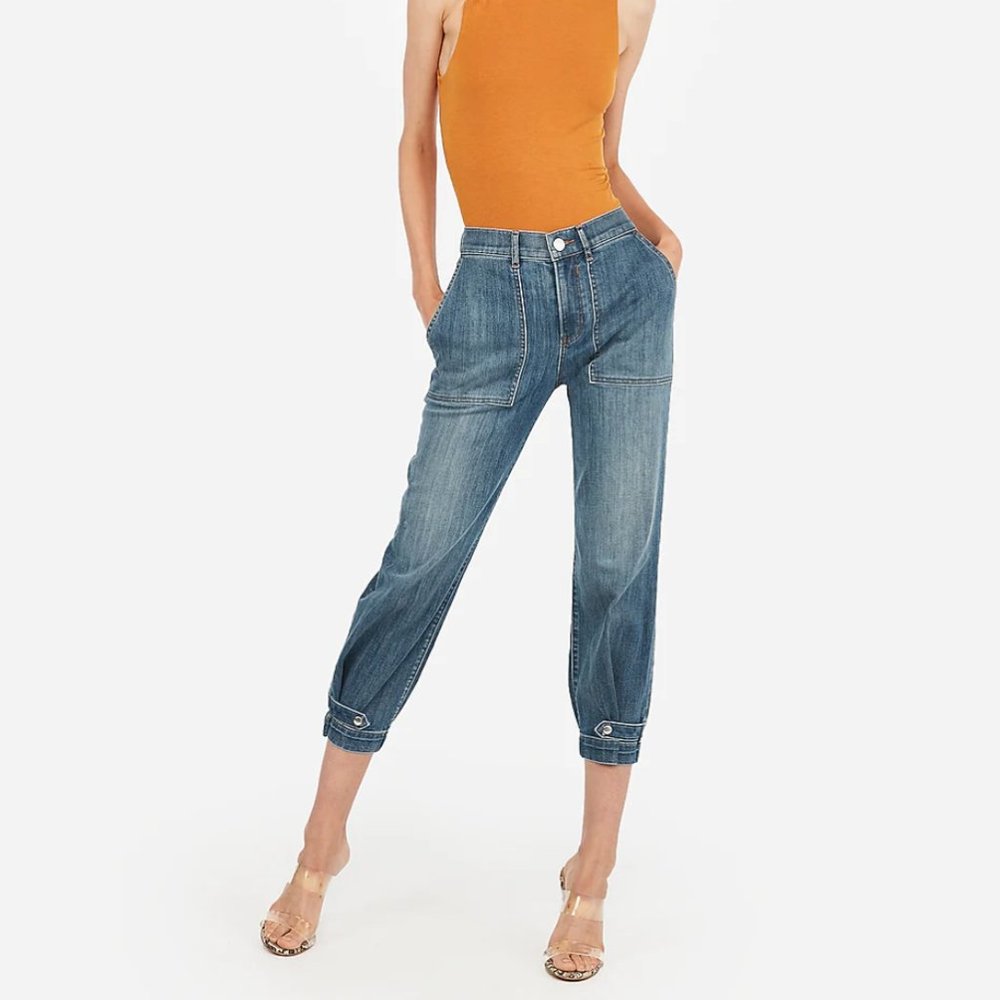 High Waisted Cinched Hem Cropped Jeans (NWOT)